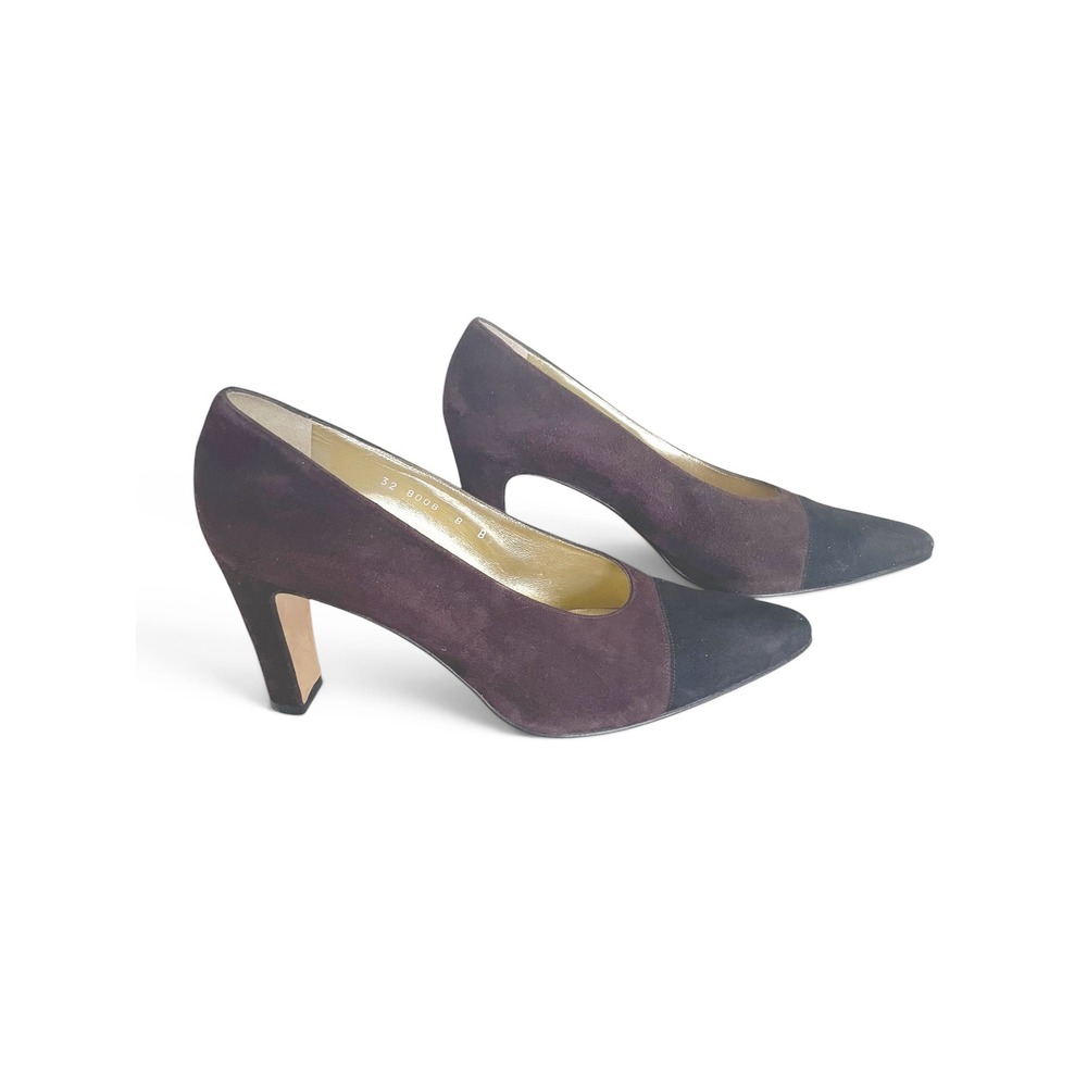 Pancaldi Vintage Brown Black Suede Cap Toe Pumps Italian 8B Colorblock